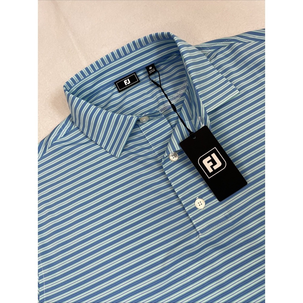 FootJoy Horizon Stripe Lisle Mens Golf Polo Medium Blue 38765